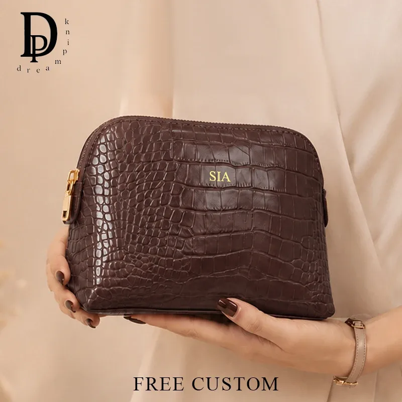 Pochette de Maquillage de Luxe en Similicuir de Crocodile, Motif Personnalisable, Sac de Voyage Vintage pour Femme, Pochette Cadeau DIY en Gros