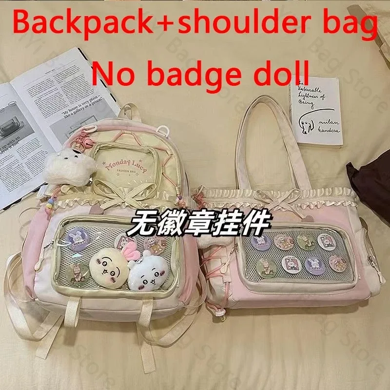 sac à dos ita bag kawaii, sac à bandoulière, ensemble de deux pièces, sac à dos scolaire pour badges et épingles d'anime, sacs à dos transparents pour étudiants
