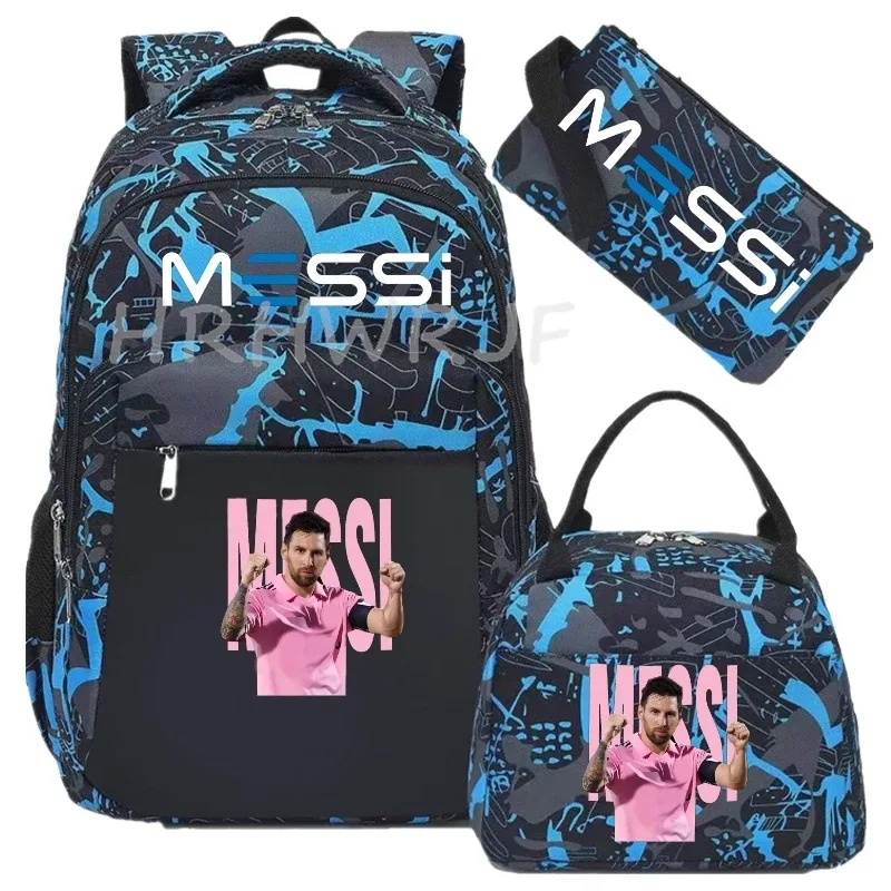 sac à dos de football messi, camouflage, pour étudiants, sac d'école pour ordinateur portable, sac à dos de grande capacité, pour femmes et hommes, loisirs, voyage, mochila 3 pièces