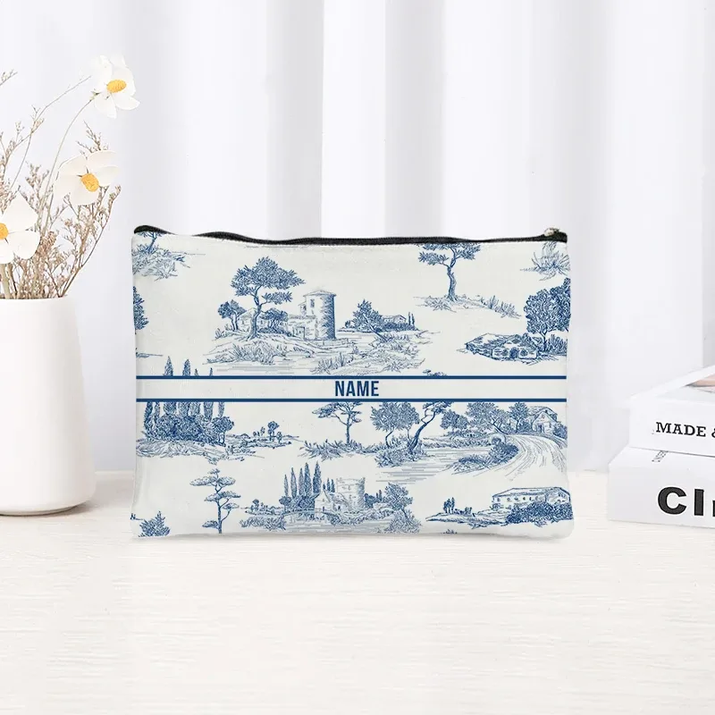 pochette de toilette en toile personnalisée avec motif paysage chinoiserie, cadeau décoratif élégant pour femmes, rangement quotidien des articles de beauté pour les vacances et les activités de plein air.