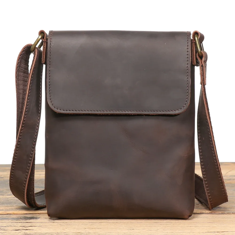 sac à bandoulière en cuir crazy horse, sac à bandoulière à capuche, style rétro décontracté pour les voyages quotidiens