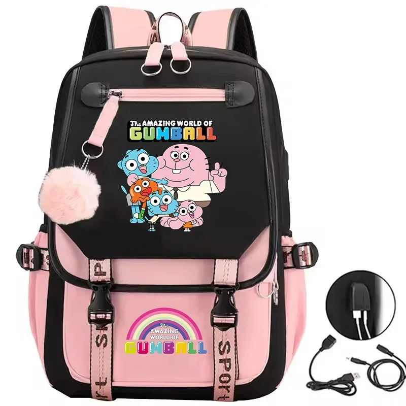 sacs d'école pour adolescentes, sac à dos imprimé the amazing world of gumball, sac à dos de voyage de grande capacité avec port usb