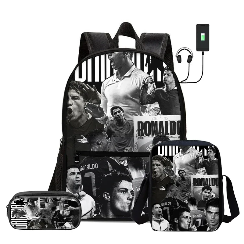 sac dos nylon motifs football noirs couleurs vivaces bandoulière arquée interface usb usage voyage