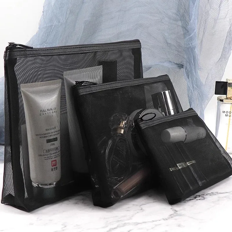 Sac à cosmétiques en maille pour femme, trousse de rangement de voyage, trousse de maquillage, trousse de beauté de toilette, petite trousse de maquillage portable, grande trousse de maquillage