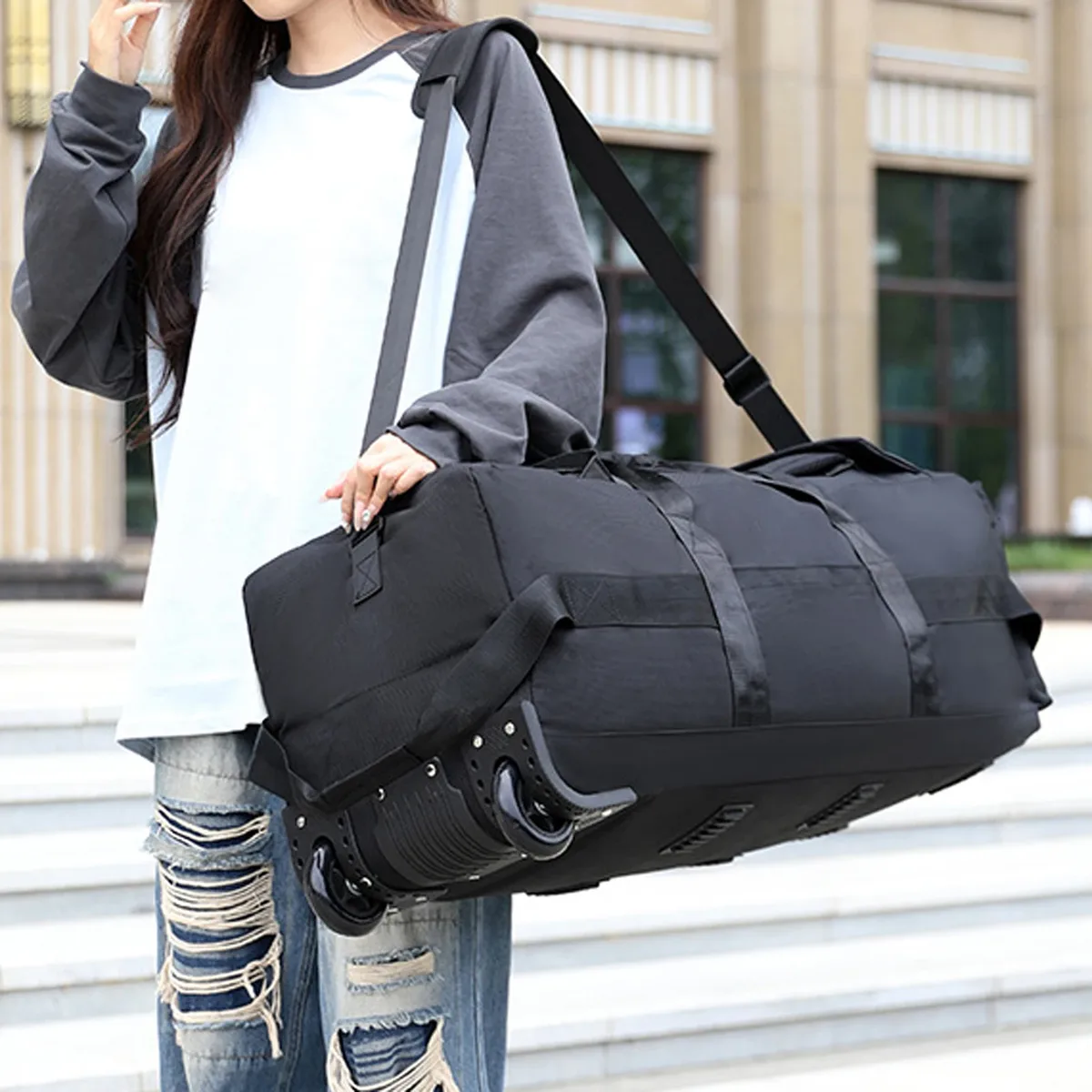 grand sac de sport à roulettes pour voyage d'affaires, sac à dos portable pour la plage, sac de rangement de camping, valise de nuit, vêtements roulants