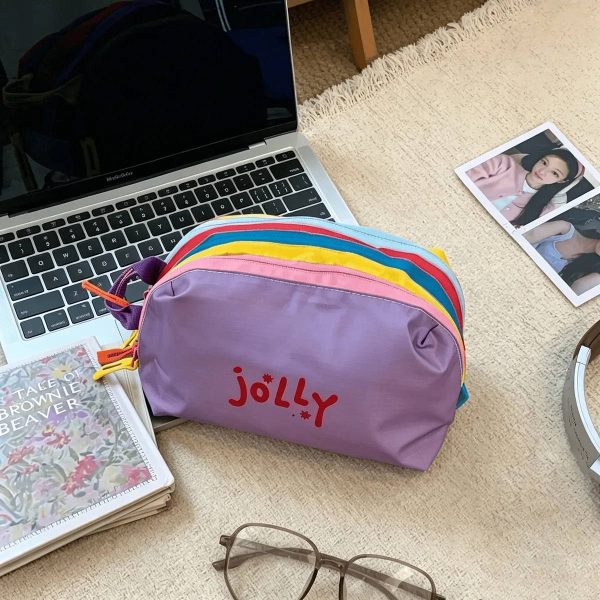 sac de maquillage en nylon avec imprimé lettres colorées dopamine, pochette cosmétique étanche, sac de rangement de voyage pour femmes et filles, pour usage quotidien en extérieur