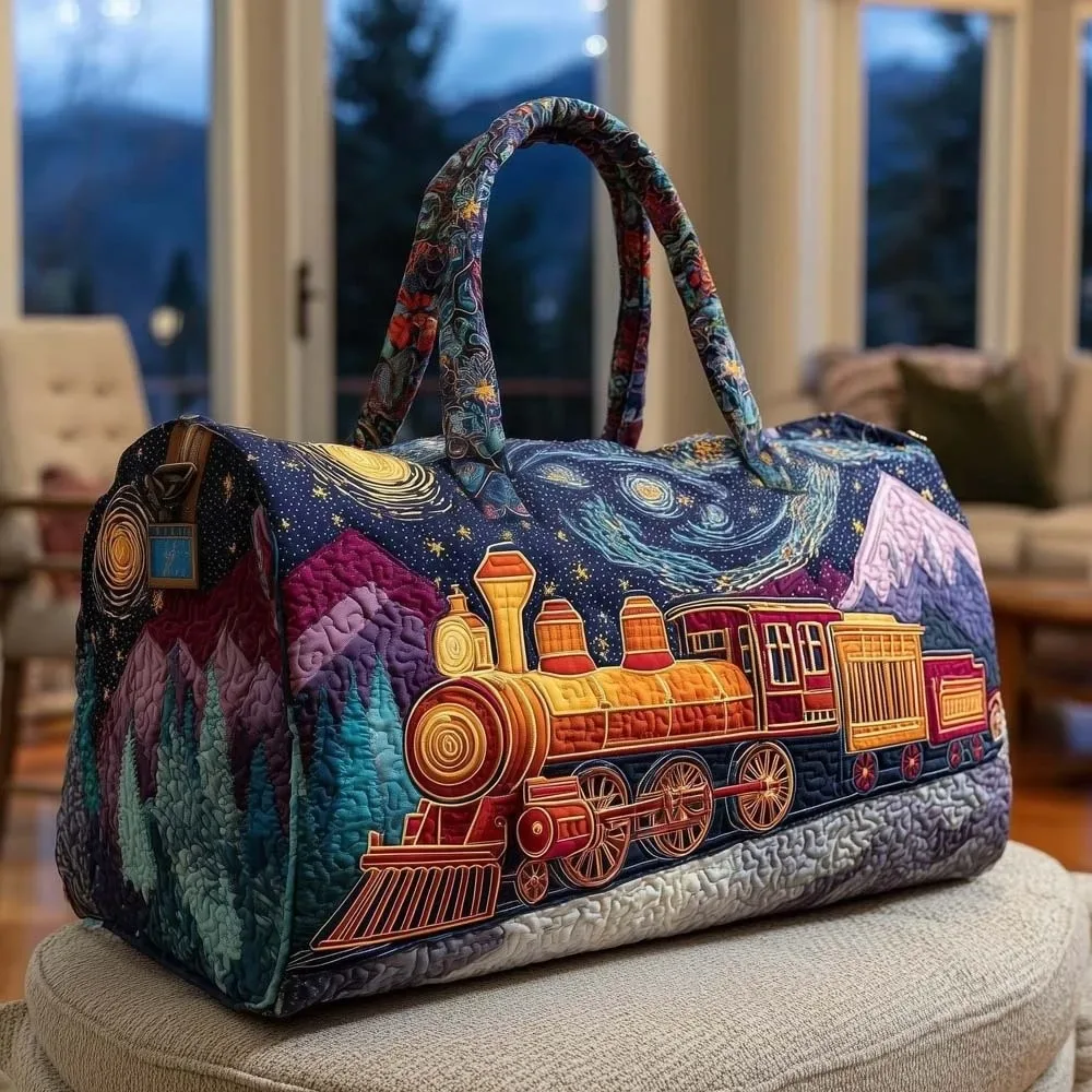 sac de voyage matelassé grande capacité imprimé motif bus, en tissu doux et léger, avec fermeture éclair durable