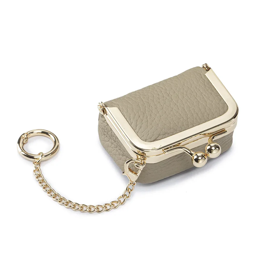 porte-monnaie miniature en cuir véritable avec fermoir à pression et chaîne, petite pochette à fermoir pour femmes, sac de rangement pour bijoux, porte-monnaie compact et solide.