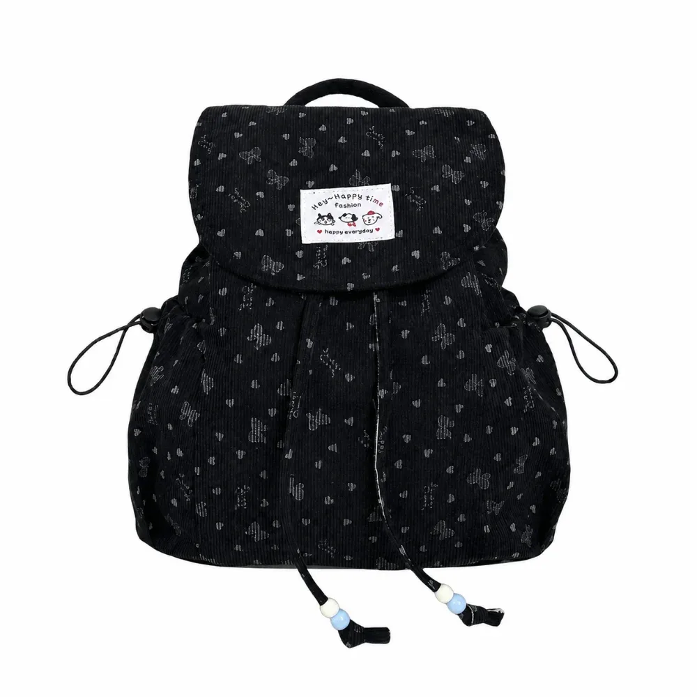 sac à dos élégant et léger en velours côtelé à imprimé nœud, décontracté, grande capacité, avec cordon de serrage, design simple, polyvalent, pour étudiant