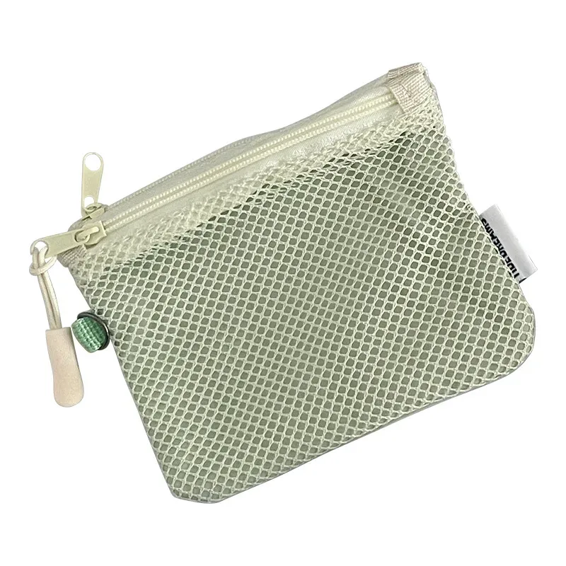 sac en maille de couleur unie, fermeture éclair double couche, mini sac de rangement pour articles divers, portefeuille portable, sac pour rouge à lèvres et cosmétiques