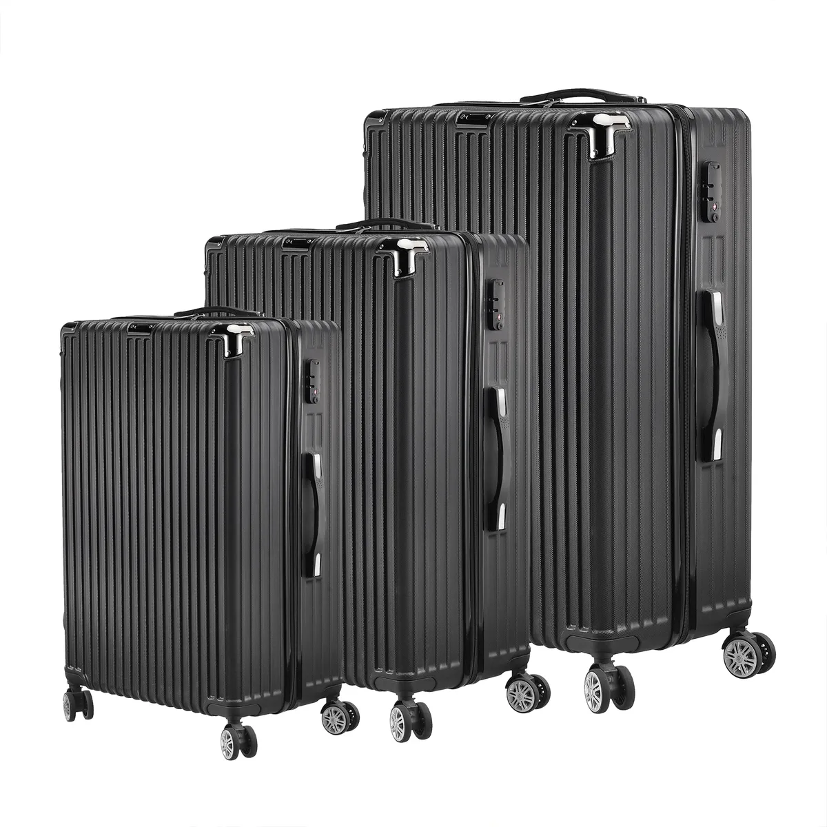 ensemble de bagages 3 pièces avec valises rigides, sacs de voyage légers en abs avec serrure tsa et 4 roulettes pivotantes, ensemble de valises moyennes et grandes format cabine, noir/gris