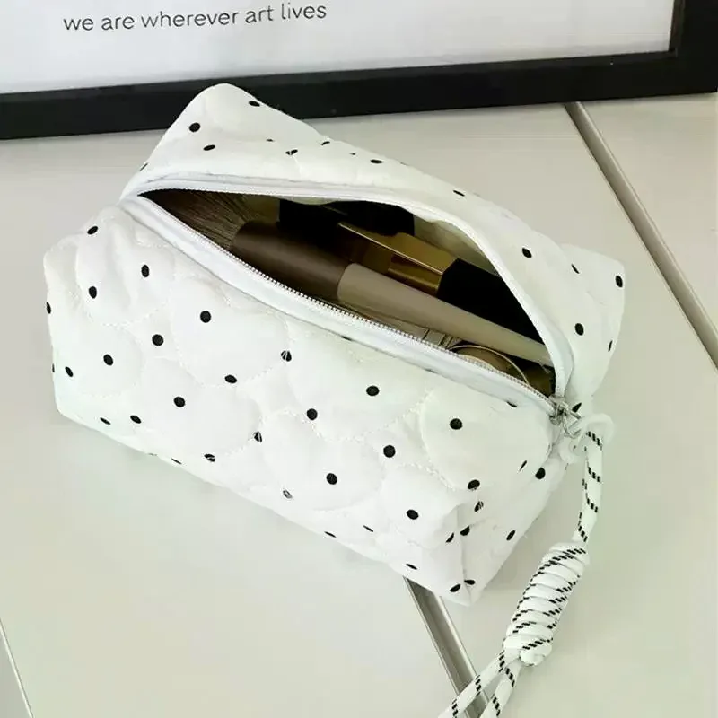 trousse de maquillage matelassée à pois pour femmes et filles, petite et grande, pour rouge à lèvres, pinceaux, cosmétiques, étui portable, mini portefeuille, porte-monnaie