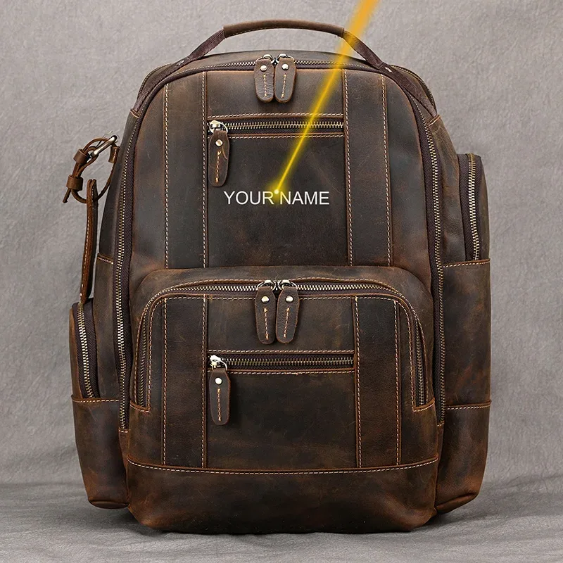 sac à dos de voyage en cuir véritable pour hommes, sac à dos de grande capacité, sacs à dos pour ordinateur portable masculin, mode de luxe, 15.6