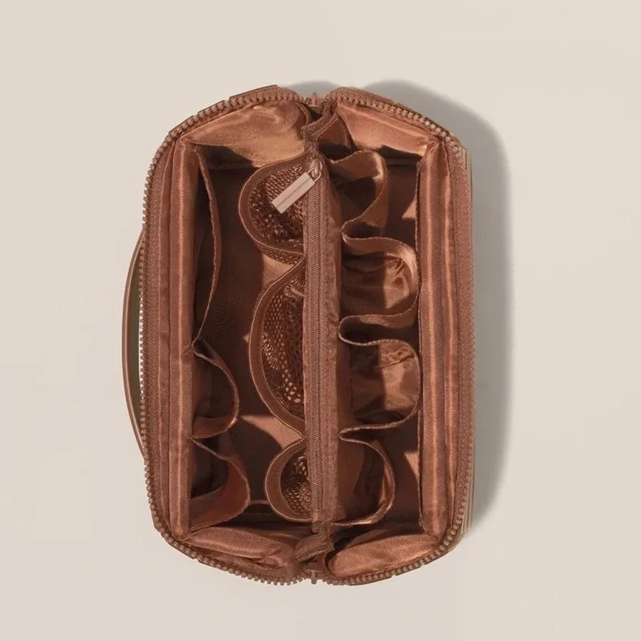 trousse de maquillage de voyage pliable, grande trousse de toilette imperméable, organisateur cosmétique suspendu avec compartiments anti-déversement pour le maquillage