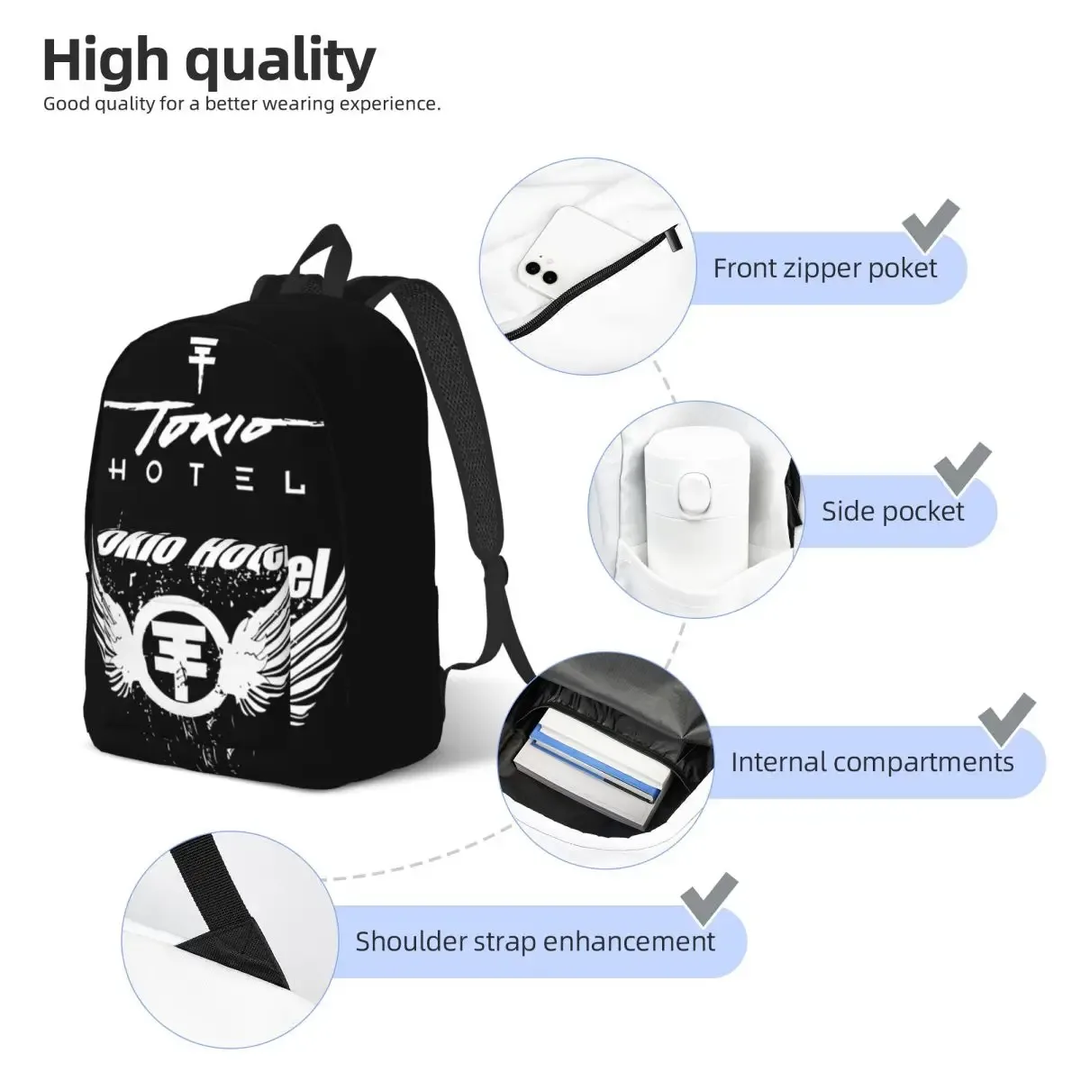 tokio hotel merch tokio hotel logo sac à dos pour hommes femmes mode lycée travail sac à dos rock band collège toile sacs sport