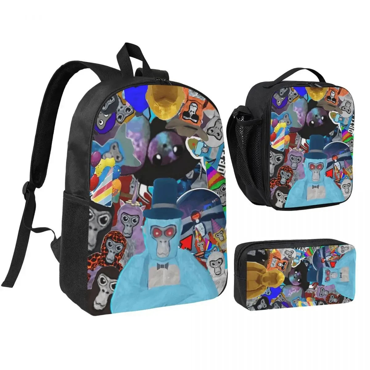 sac dos polyester motifs colorés pochette noire sac lunch lumineux transport jour usage voyage