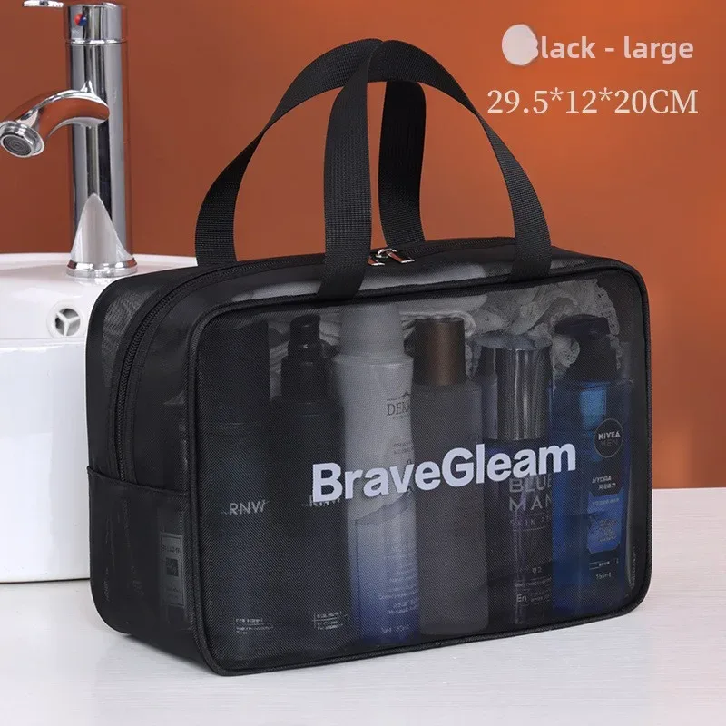ensemble de sacs de maquillage respirants en maille multi-tailles avec fermeture éclair, sac cosmétique de voyage portable, organisateur de rangement pour articles de toilette pour femmes.