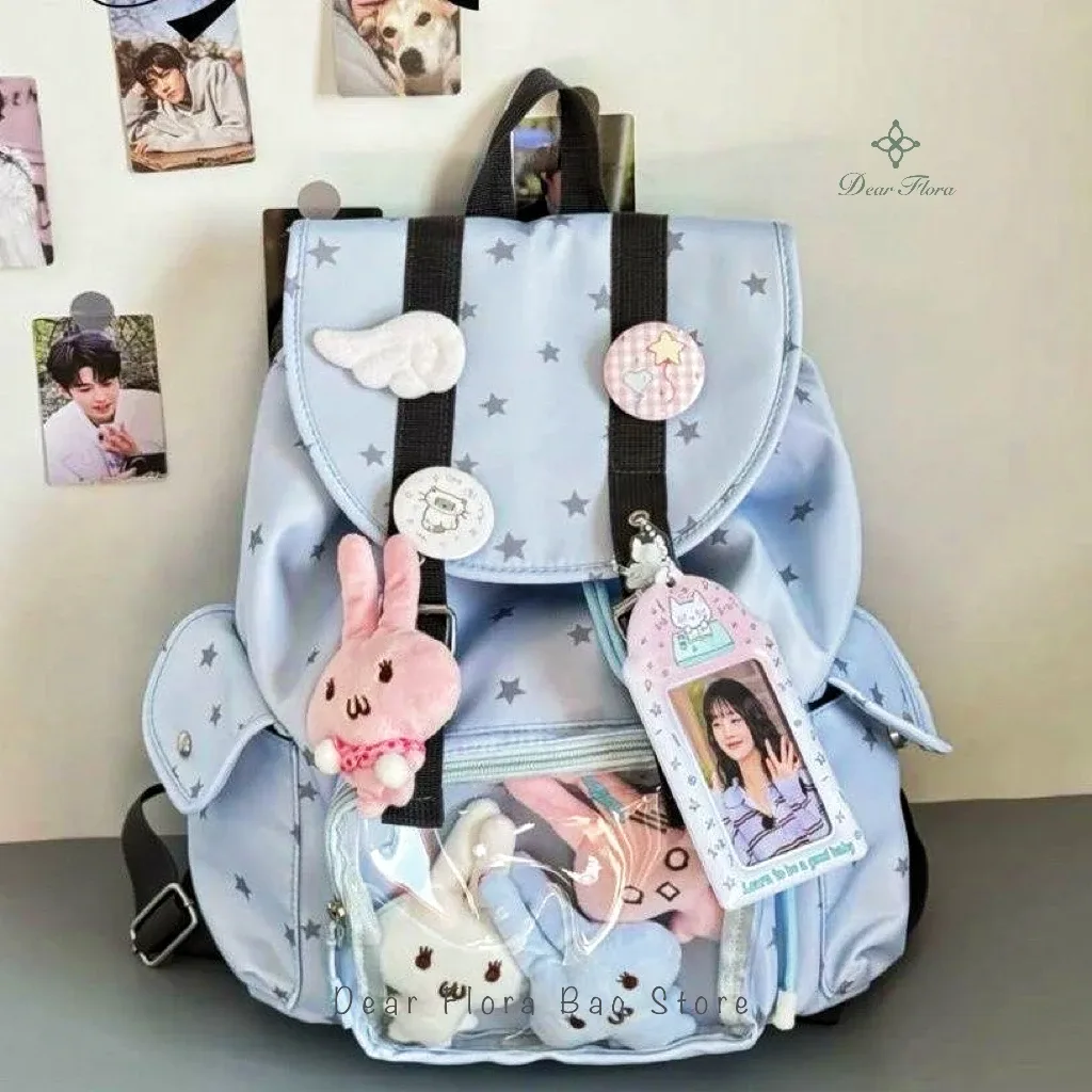 nouveau sac à dos ita bleu ciel tendance et adorable, transparent, grande capacité, pour femme, idéal pour l'école et les trajets quotidien, avec compartiment diy pour affichage personnalisé
