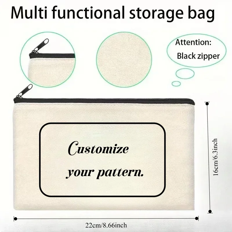 trousse toilette toile beige motif personnalisable usage voyage cosmétiques organise maquillage accessible journee trajet