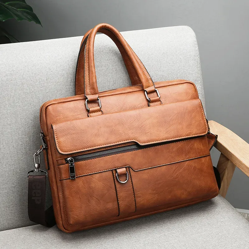 hommes huile cireux cuir antique design noir mallette d'affaires 16 "étui à documents pour ordinateur portable attache sac de messager fourre-tout portefeuille
