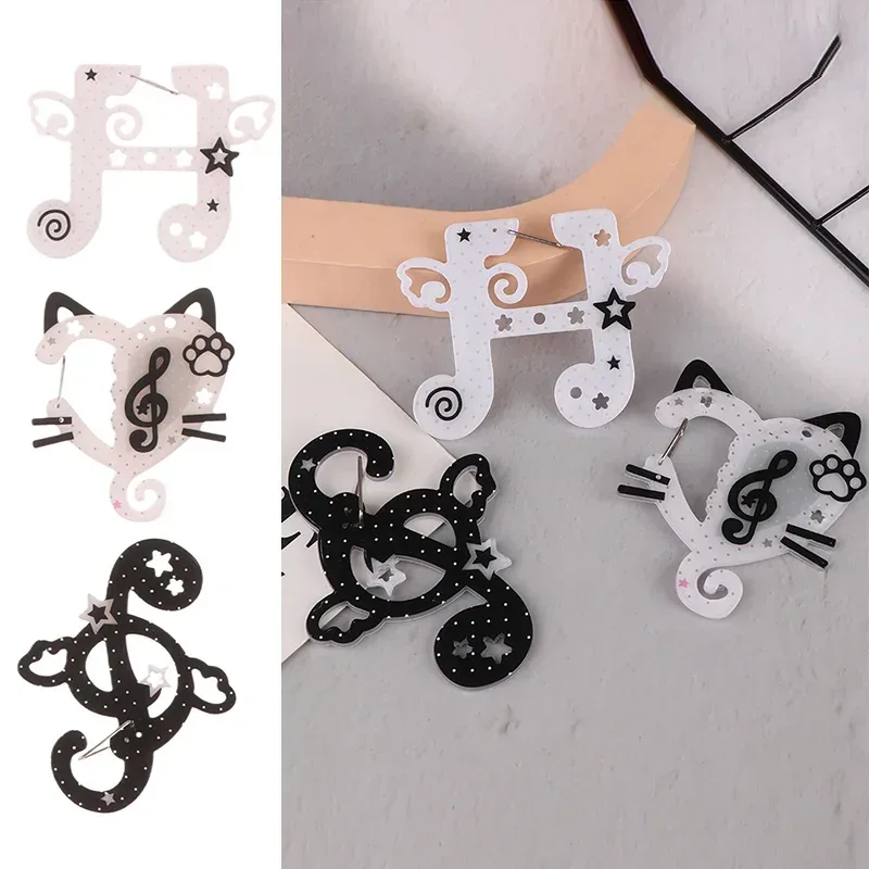 kawaii noir blanc notes illustration bibelots porte-clés sac breloques acrylique pendentif mousqueton sac à dos pendentif décoration cadeaux