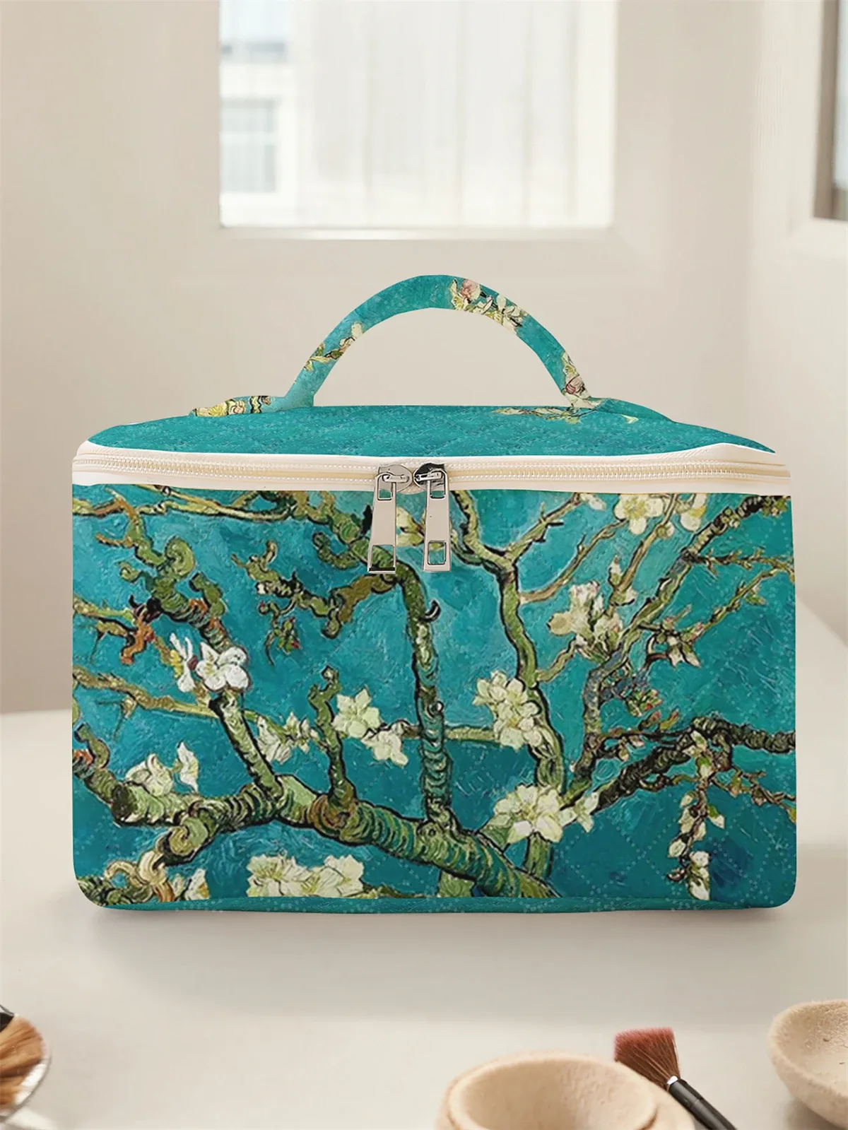 1 pièce, cosmétiques de voyage portables avec motifs floraux, sac de rangement de voyage de grande capacité, trousse de maquillage mignonne et élégante