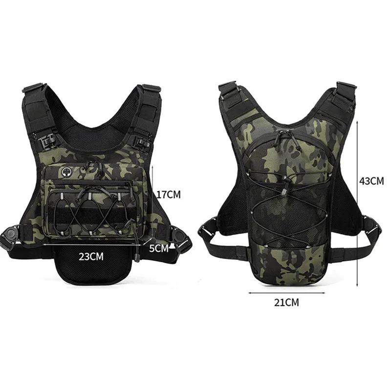 sac tactique multifonctionnel : gilet de poitrine, sac à dos, sacoche de poitrine réfléchissante pour le camping, la chasse, la course à pied, le cyclisme et les voyages, avec poche d'hydratation intégrée pour homme