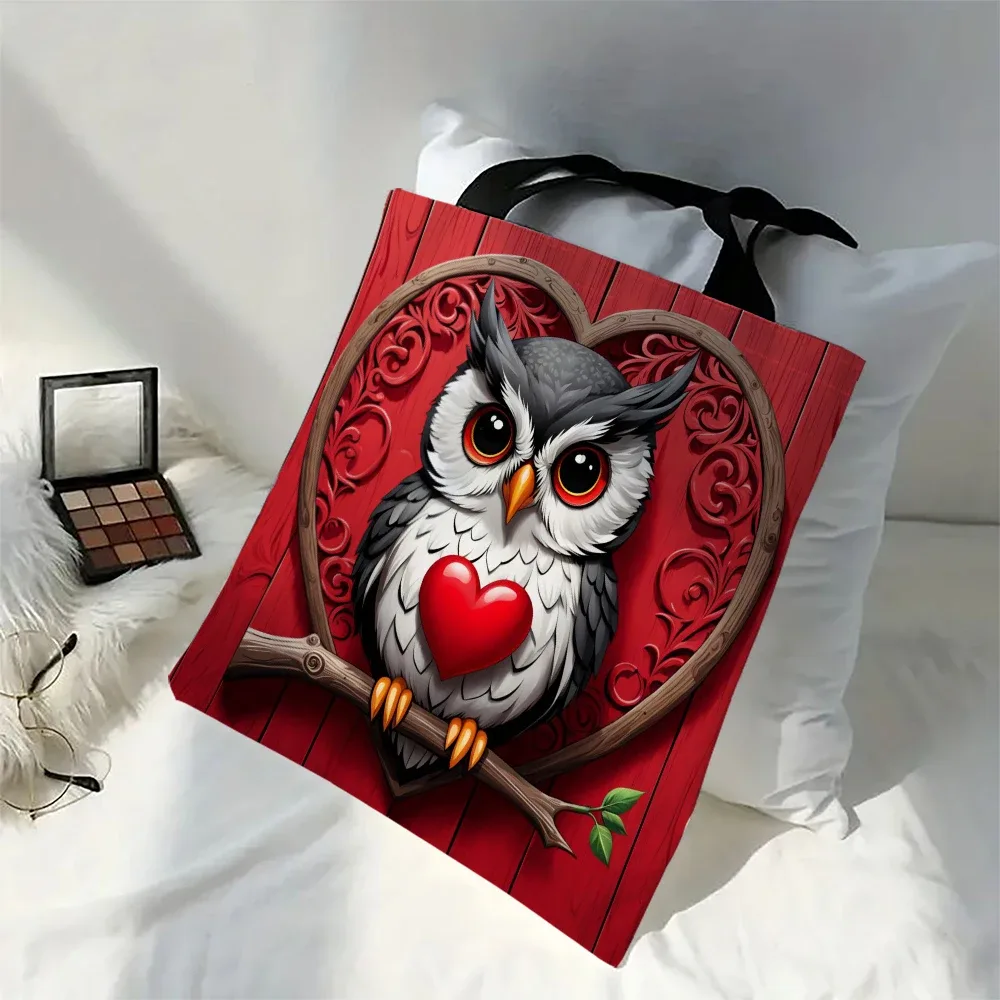 sac de shopping décontracté pour femmes, 1 pièce, hibou de dessin animé, design imprimé animal, sac à bandoulière pliable portable, sacs cadeaux pour amis et enseignants