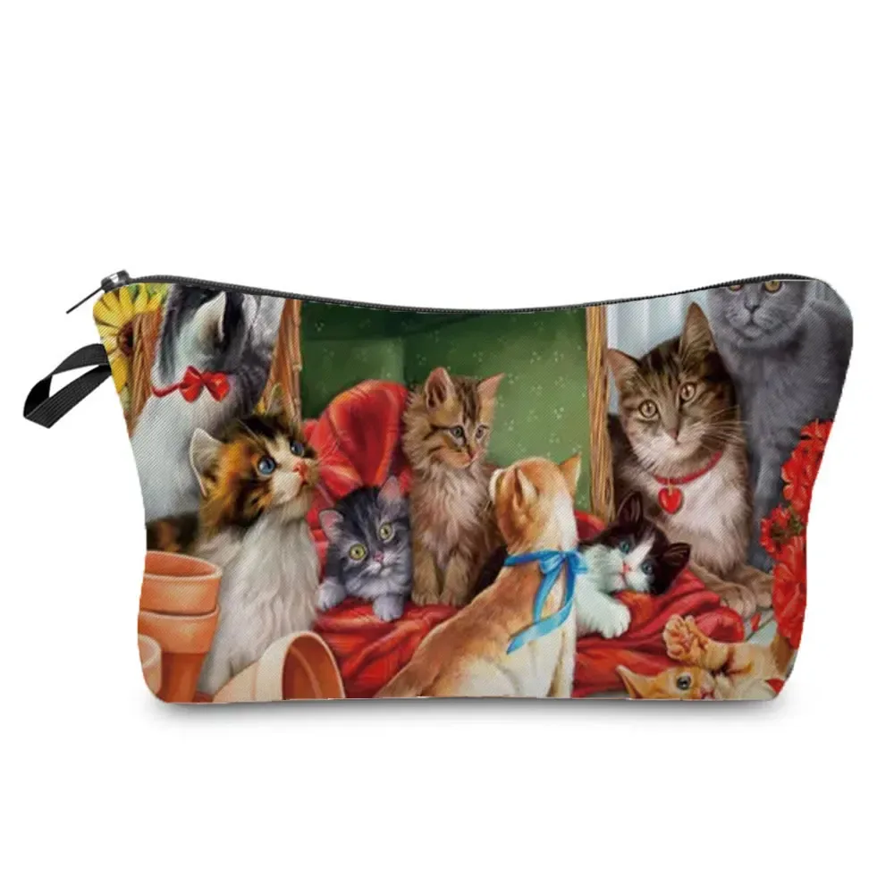 trousse de maquillage imprimée chat pour femme, peinture à l'huile, mode rétro, sacs à cosmétiques, haute qualité, étuis à crayons, sac cadeau portable, offre spéciale