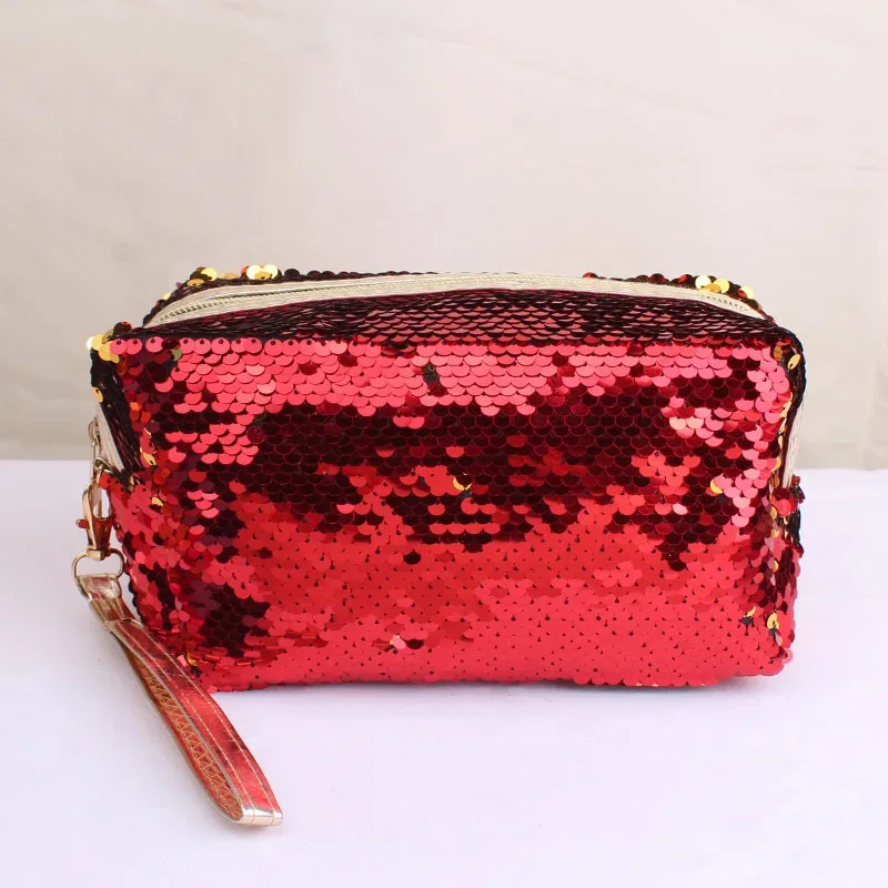 sac cosmétique portable à paillettes brillantes pour femmes et filles, trousse de maquillage à fermeture éclair, sac de rangement de voyage, support d'évaluation, poudres lavantes de beauté, mode