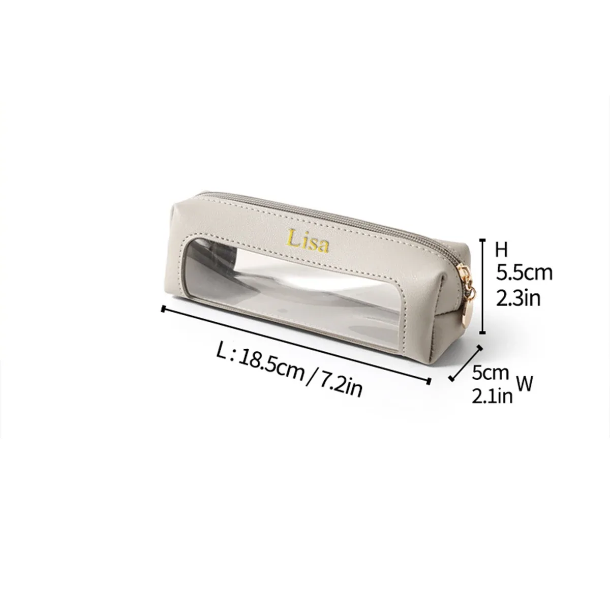 étui à stylos en cuir pu avec lettres personnalisées, sac de rangement en pvc, sac de papeterie portable transparent de grande capacité