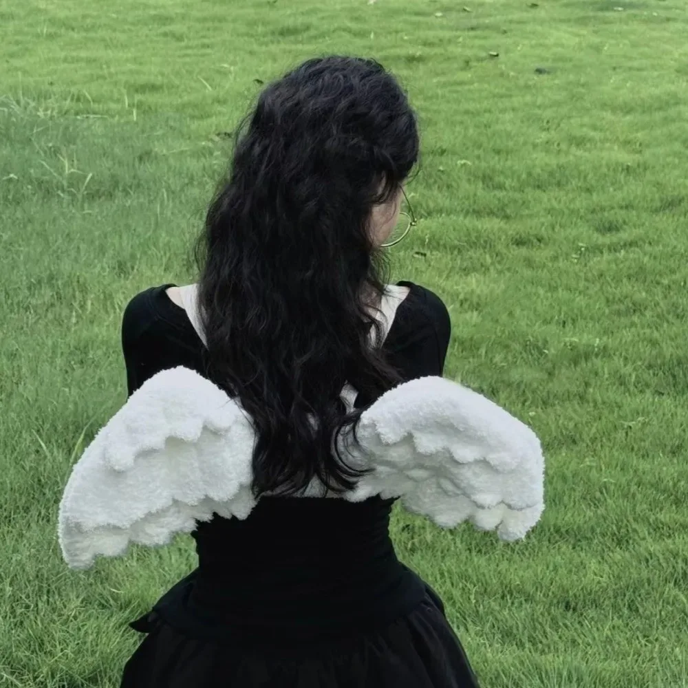 nouveau sac à dos à bretelles réglables avec ailes d'ange, couleur blanche, polyester, sac à dos lolita, fermeture éclair, mini sac à dos, uniforme jk