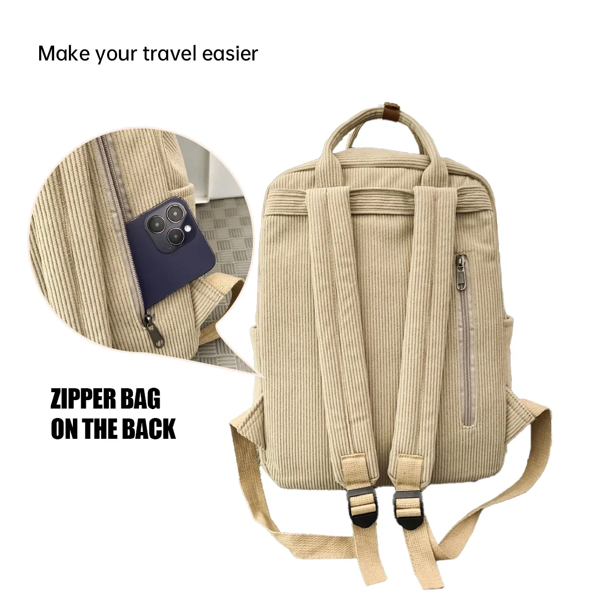 cartable en velours côtelé étudiant du secondaire étudiant du secondaire ins collège sac à dos automne et hiver nouvelle couleur pure fille sac à dos en velours classe d'étudiant shopping randonnée