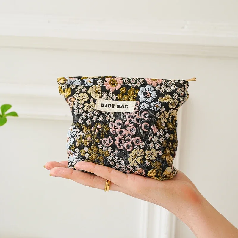 sac de maquillage à fleurs colorées pour femmes, grande capacité, sac de rangement portable pour changement de cosmétiques, trousse de toilette de voyage, sac de doublure de banlieue