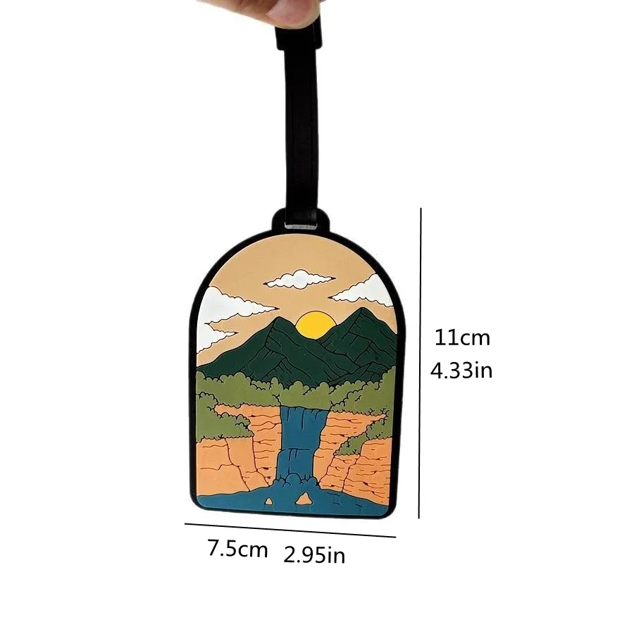 étiquette bagage pvc paysager motif nature montagnes arbres lacs cieux couleur variée voyage déplacement professionnel scolaire anti perte identification