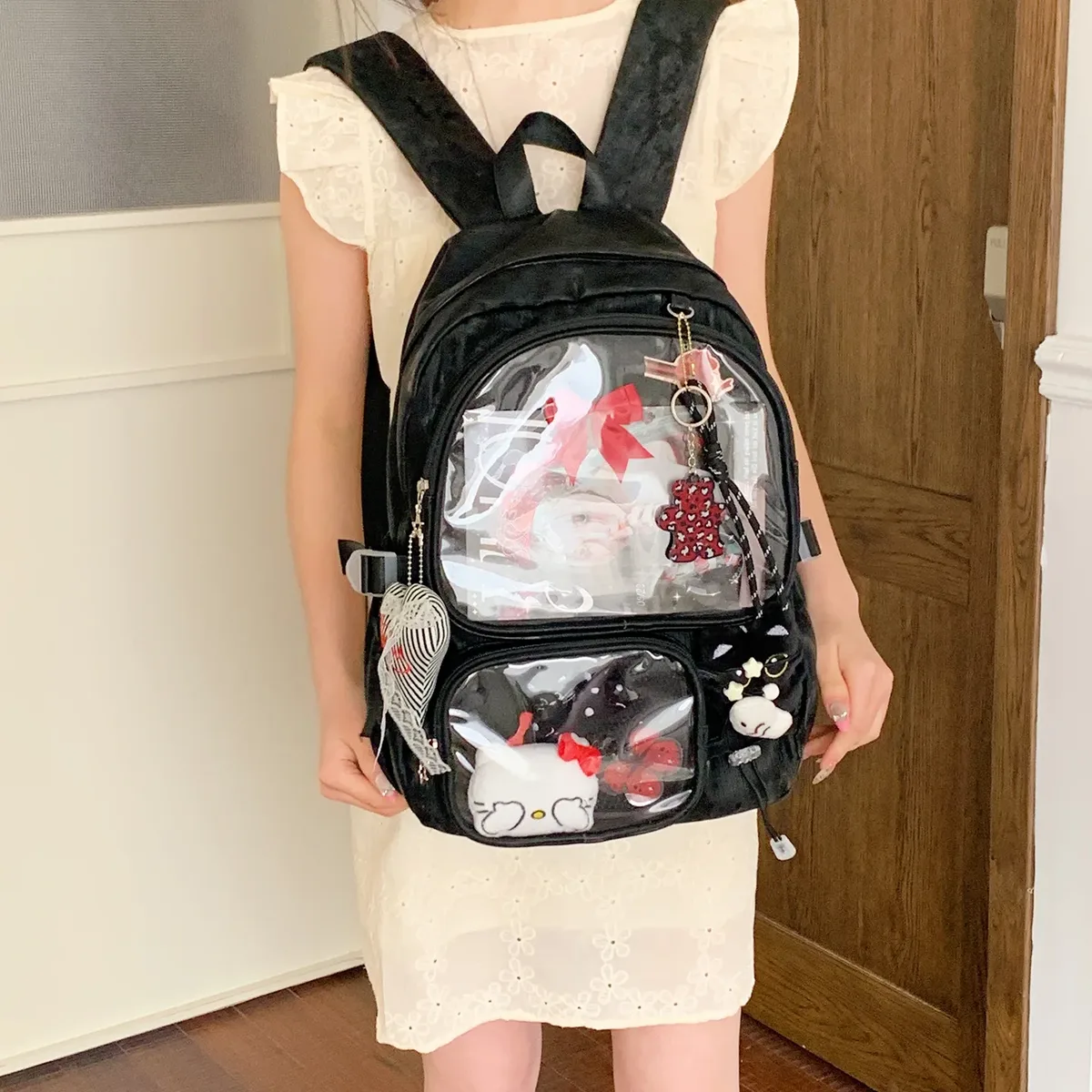 nouveau sac à dos décontracté de style coréen pour femme, sac à dos transparent y2k, sac ita kawaii doux et mignon