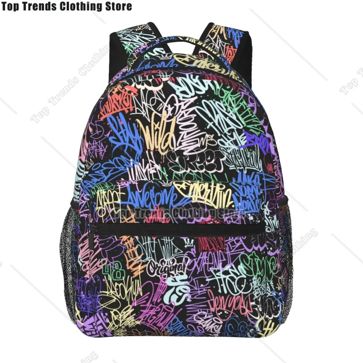 sac dos polyester imprimé graffiti omg savage symboles coeurs unisexe voyage école ordinateur portable