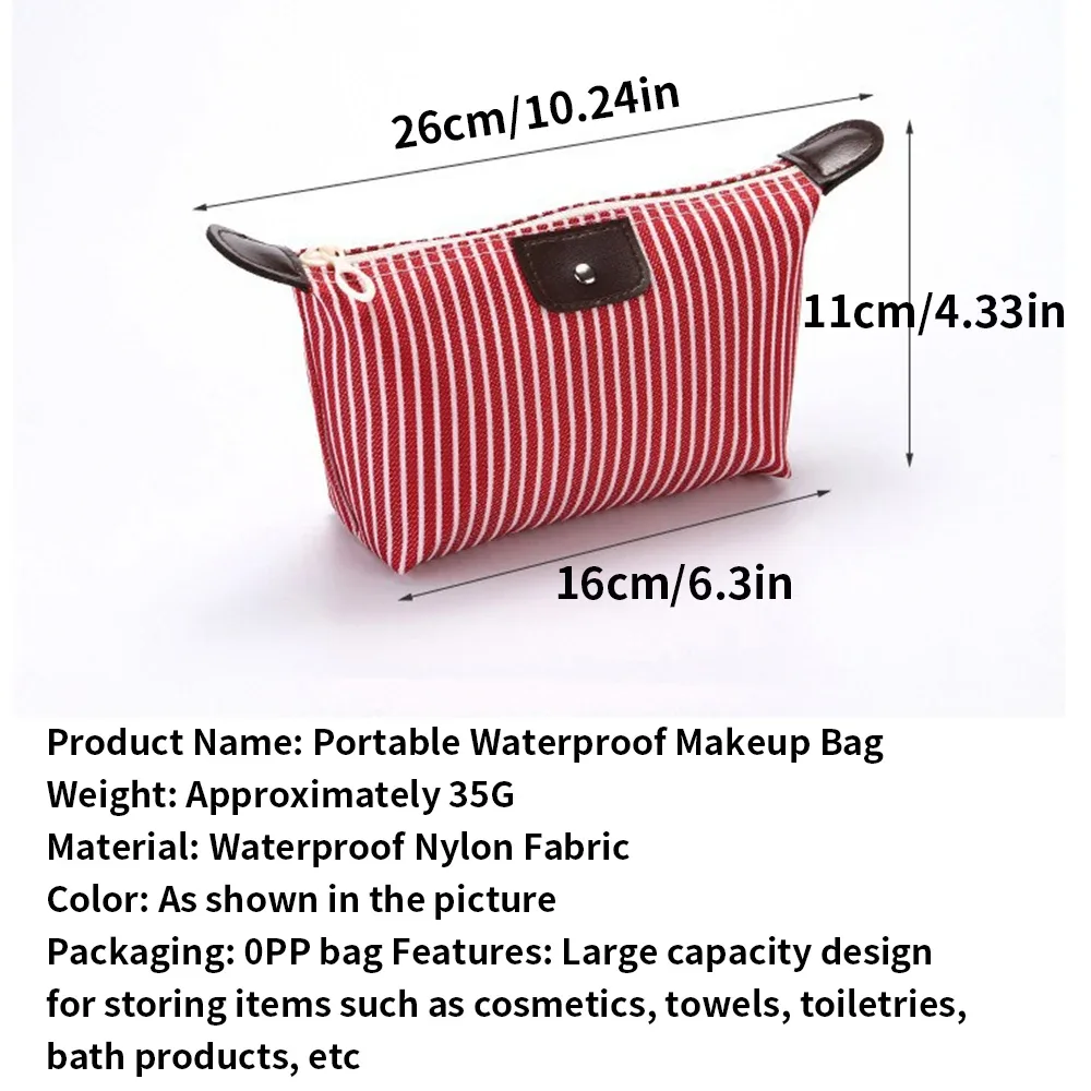 pochette de maquillage imperméable rayée, trousse de toilette de voyage pour cosmétiques et essentiels quotidiens, 1 pièce