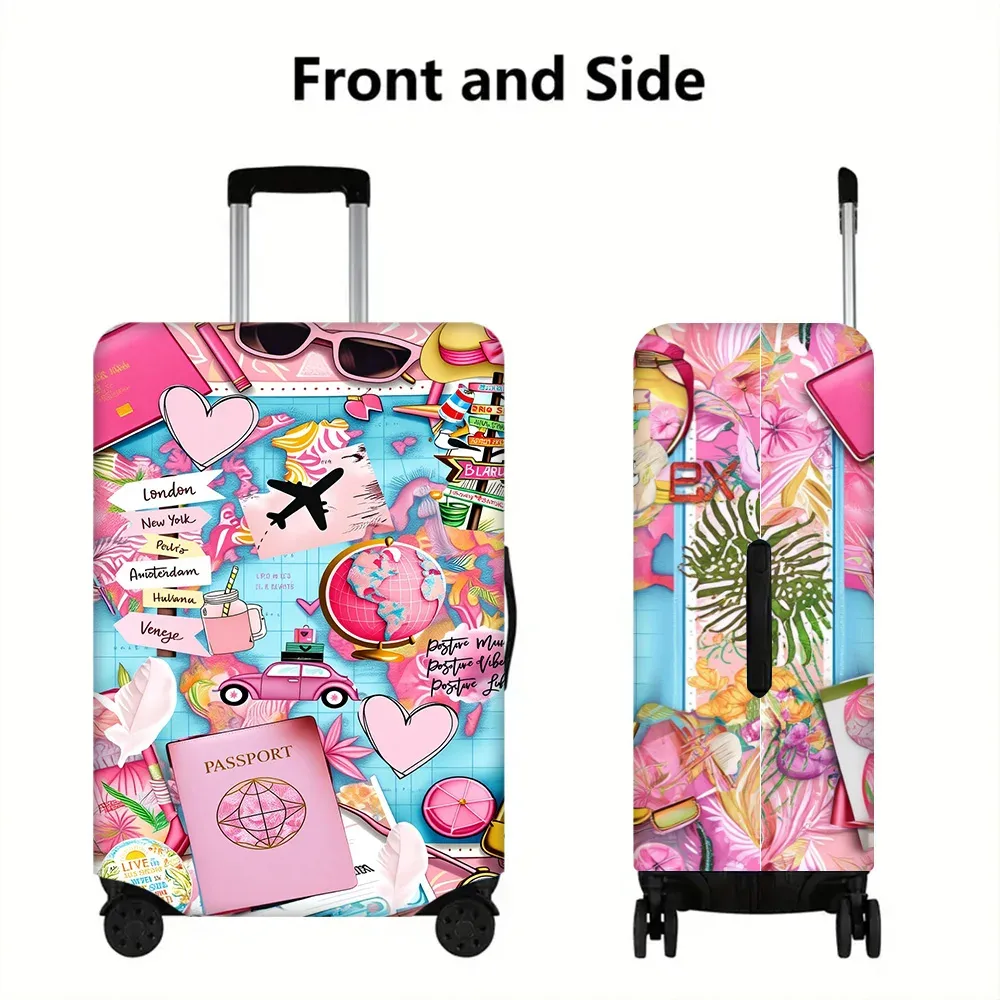 1 housse de bagage rose tropicale à imprimé collage pour bagages de 18 à 32 pouces ; accessoires de voyage anti-poussière et élastiques