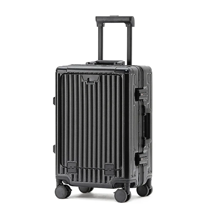 ensemble 1 pièce, valise trolley à cadre en aluminium de 20 pouces, bagage cabine fonctionnel avec frein à absorption des chocs, roues universelles silencieuses, fonction porte-gobelet, fonction porte-téléphone, fonction de chargement usb, idéale pour les voyages d'affaires, les vacances, les courts séjours et comme cadeau.