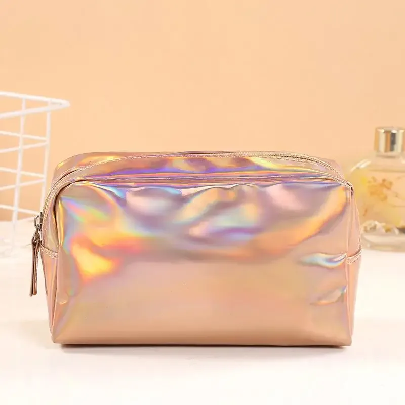 sac cosmétique laser couleur unie, étanche, portable, pour rangement de produits de toilette, sac cadeau maquillage, pochette de maquillage, organisateur de cosmétiques de voyage