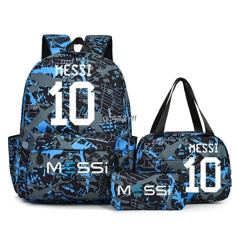 sacs à dos de voyage et d'extérieur imprimés football messi pour femmes et filles, avec sacs à lunch, légers, pour adolescents, pour ordinateur portable, mochila
