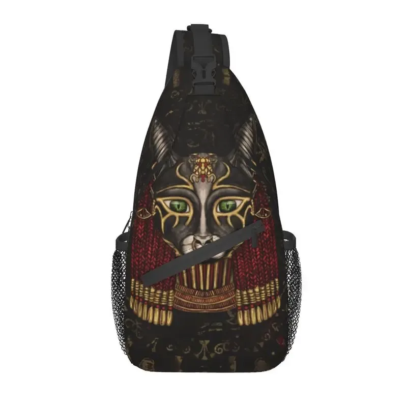 cool prairie gold pharaoh egyptian king tut sling crossbody sac à dos pour homme, hiéroglyphique égyptien initié, sacs de poitrine pour la randonnée