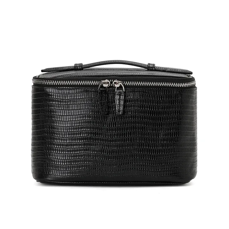 aidrani - sac à cosmétiques en cuir véritable à motif lézard, grande capacité, sac pour femmes, pochette de rangement, sac à main, trousse de toilette de voyage
