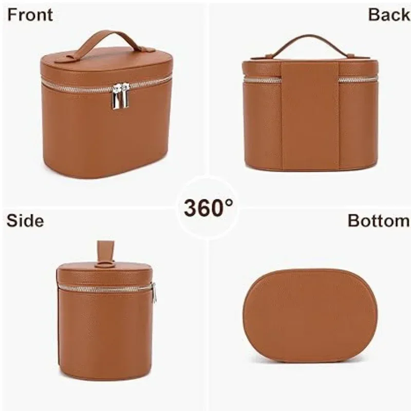 sac de rangement de voyage portable avec nom personnalisé gratuit, sac à cosmétiques amovible avec compartiment de lavage séparé en cuir de galets