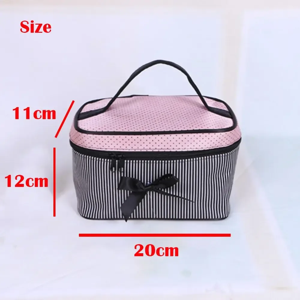 trousse de toilette portable mignonne à rayures et nœud, sac de rangement pour cosmétiques, sac à main, trousse de maquillage, étui de bain
