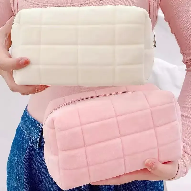 sac de rangement de cosmétiques en fourrure solide, grand sac de rangement de maquillage à fermeture éclair pour femmes, sac à main de papeterie, trousse à crayons de voyage, poinçon de toilette