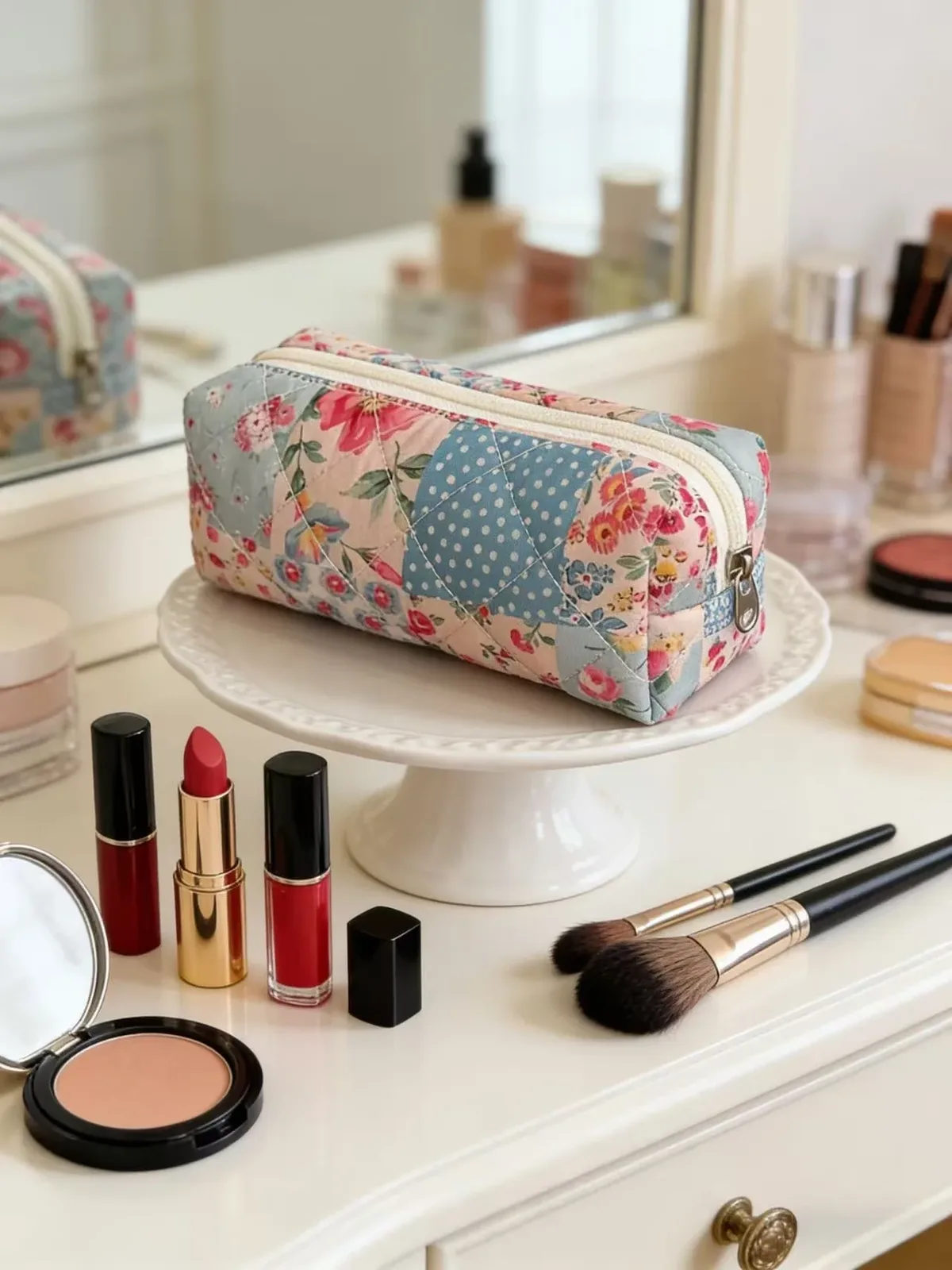 sac à cosmétiques à imprimé floral pour femmes, sac de voyage de grande capacité, pochette de rangement pour maquillage et articles de toilette, sac à main portable pour dames