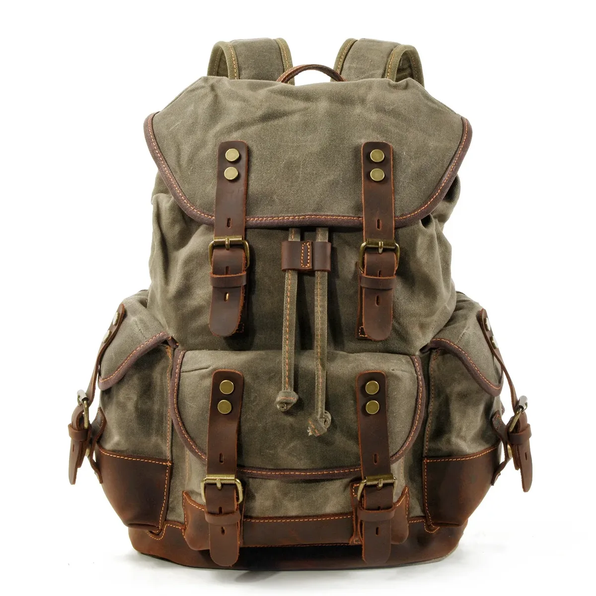 sac à bandoulière rétro décontracté pour étudiants, sac d'école de grande capacité, sac à dos de voyage en toile cousue en cuir, sac à dos de randonnée