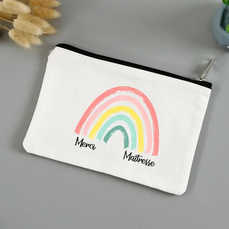 trousse de toilette voyage pochette maquillage cadeau maitresse école cadeau maitresse pochette de maquillage imprimée, cadeau de la journée des enseignants, sac cosmétique en toile pour femmes, avec fermeture éclair